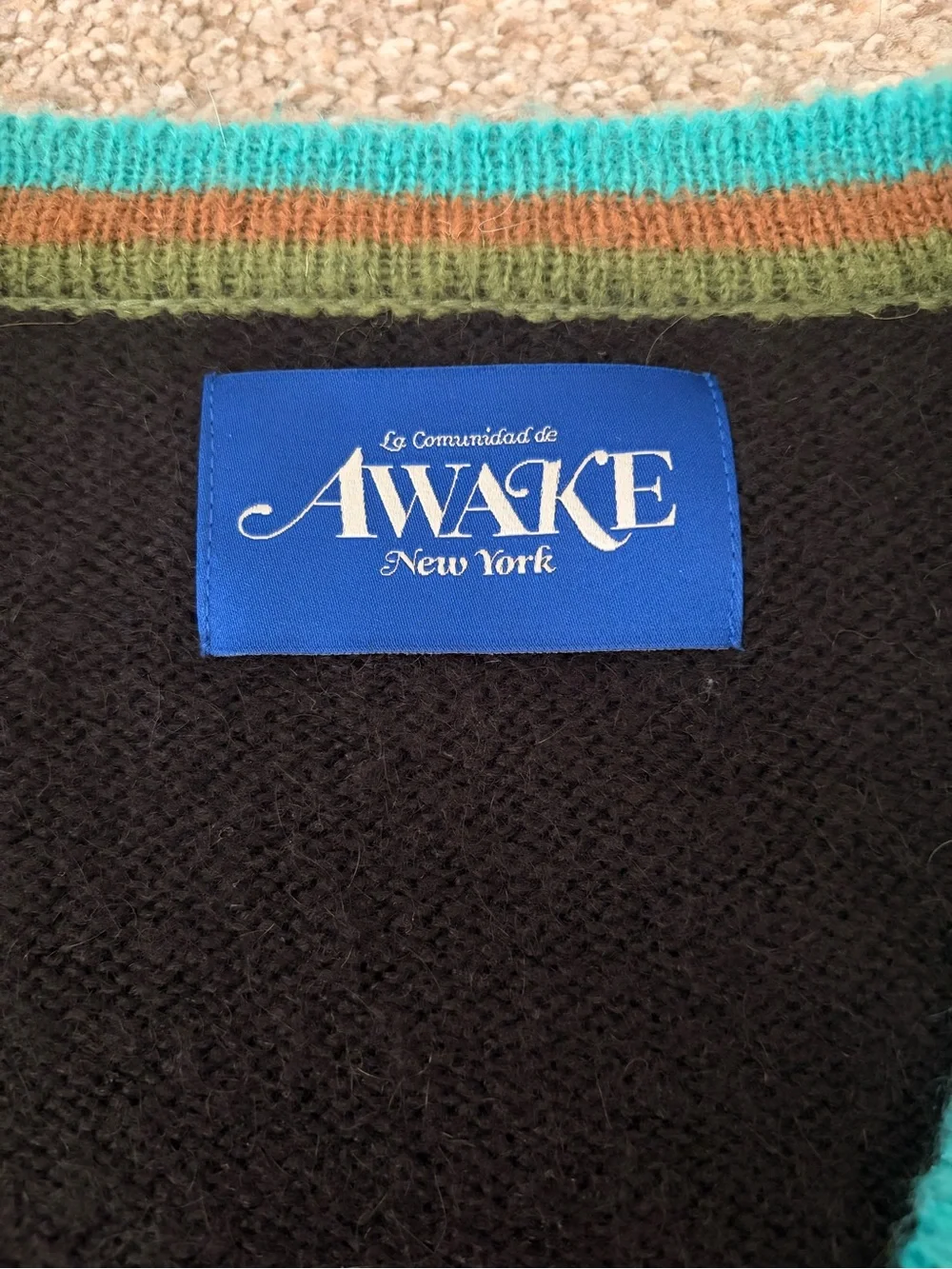 Awake NY Black Mohair Striped Cardigan Size M